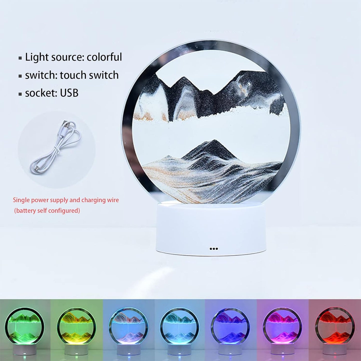 Moving Sand Art Night Light Lamp with 6 Colors