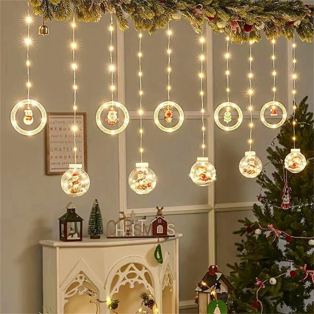 Cortina Led 5 Esferas y 5 mini Aros Navidad 3m