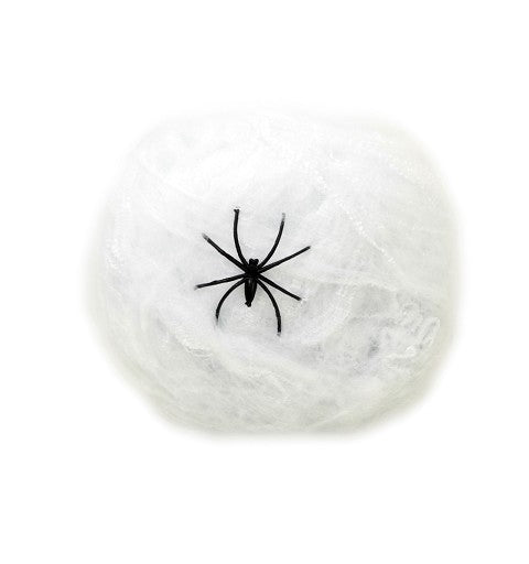 Expandable spider web decoration for Halloween with 2 spiders